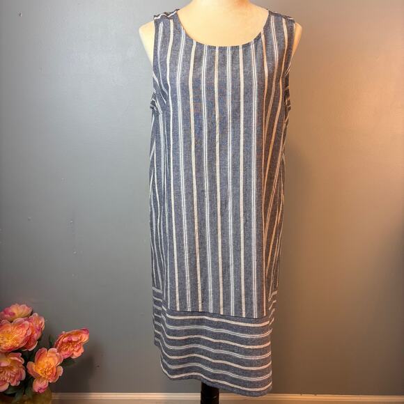 Mystree Sleeveless Striped Dress Exposed Zipper Womens Size M Chambray Blue - Picture 1 of 7